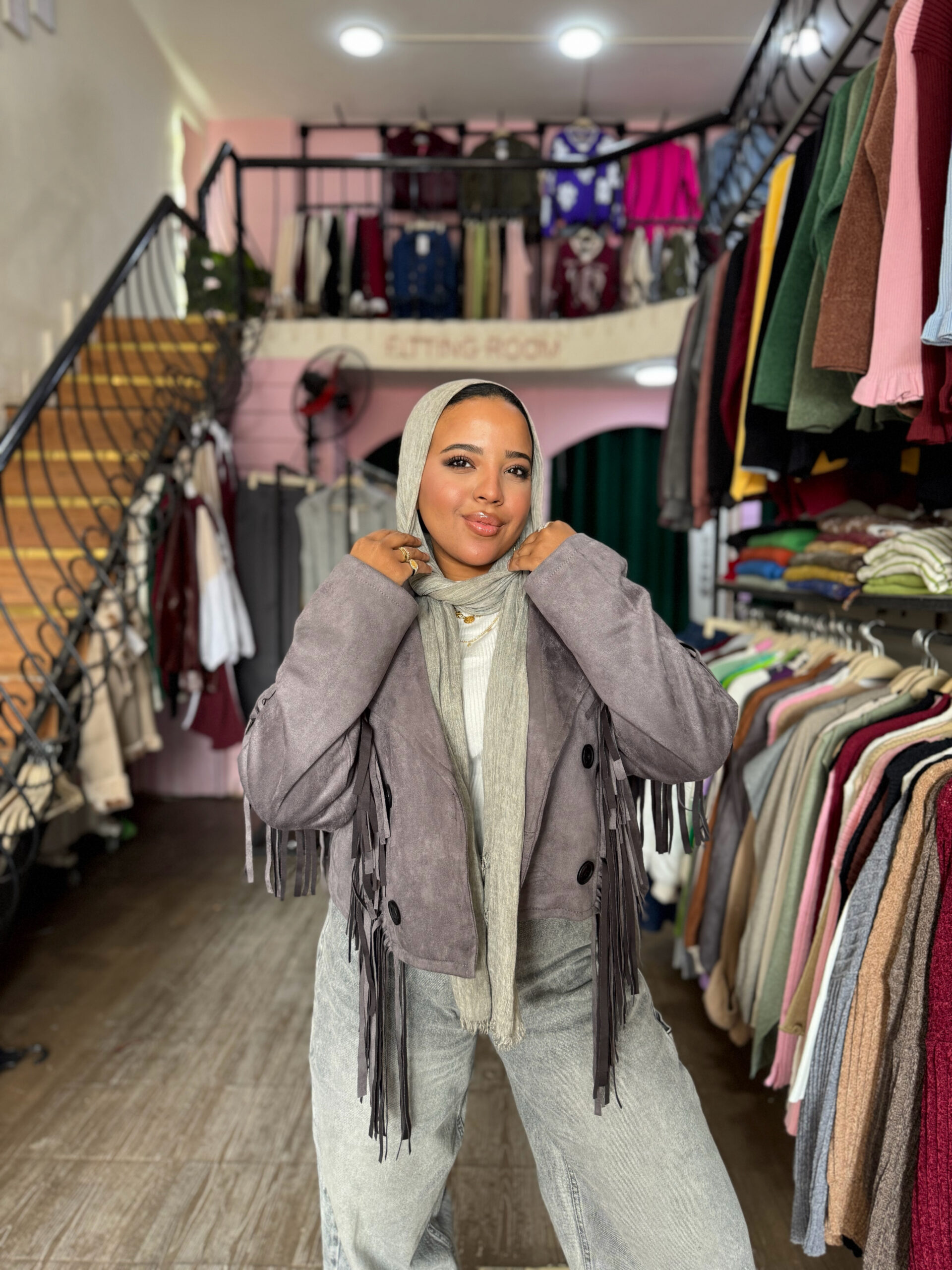 Sweide fringes cropped jacket