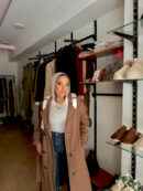 Gabardine coat with scarf